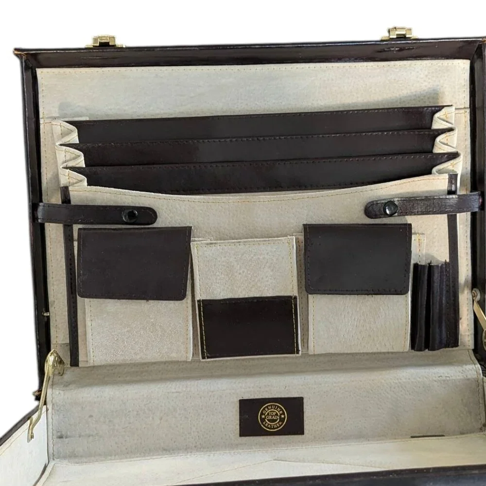 Vintage Black/Dark Navy Leather Briefcase with Combination Lock